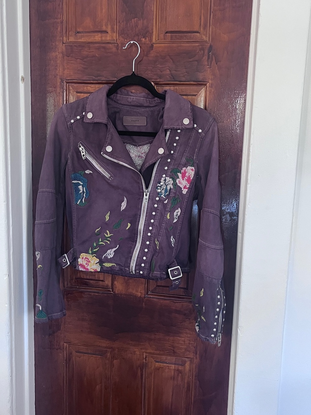 Blank NYC Purple Embroidered Studded Moto Jacket size XS